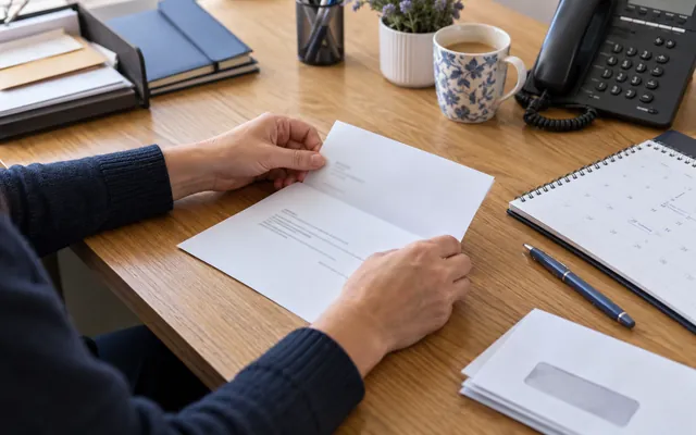 An accounts clerk prepares a reminder letter and account follow-up calendar.